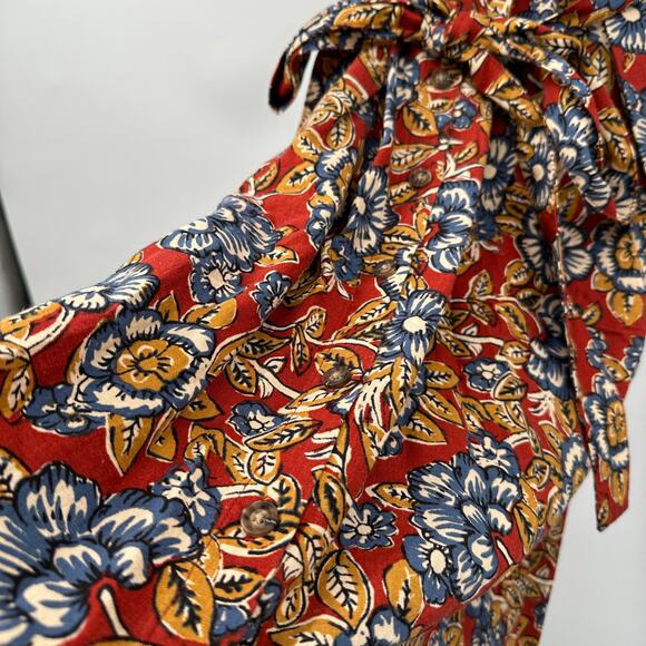 FAHERTY NWT Carmel LInen Blend Red Floral Tie Waist Dress // XS - Picture 10 of 15